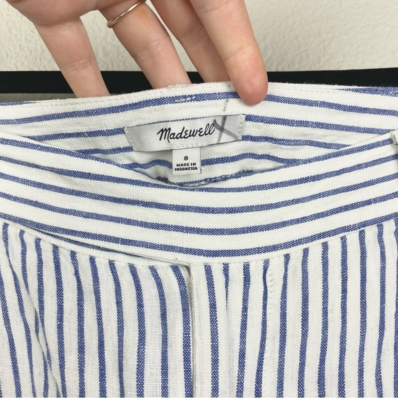 Madewell Women's 8 The Harlow Wide-Leg Pant in 100% Linen Bluestone Stripe White - Picture 8 of 16